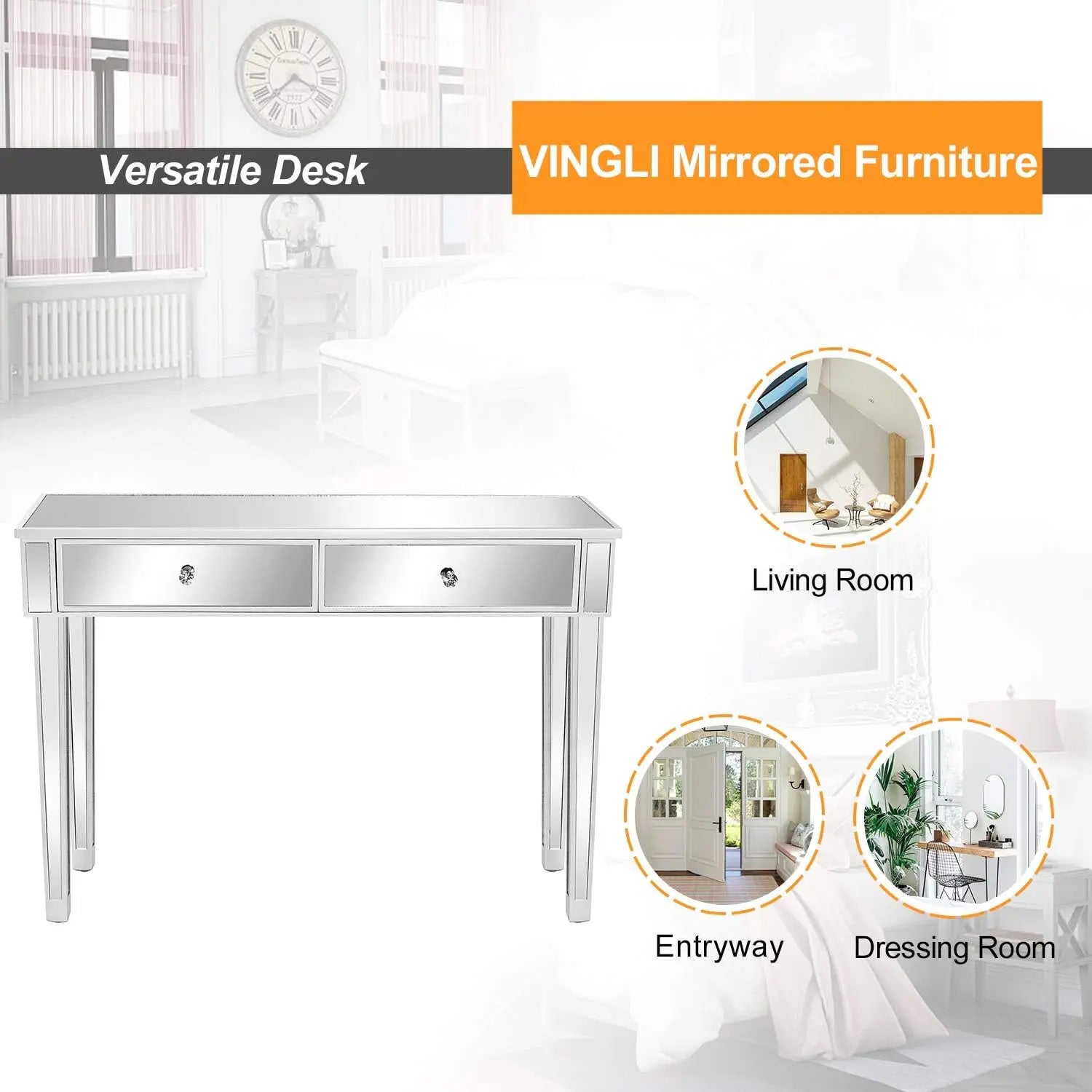 Mirrored Console Table with 2 Drawers for Entryway/Hallway Silver Bedroom Desk Sofa Tables for Living Room
