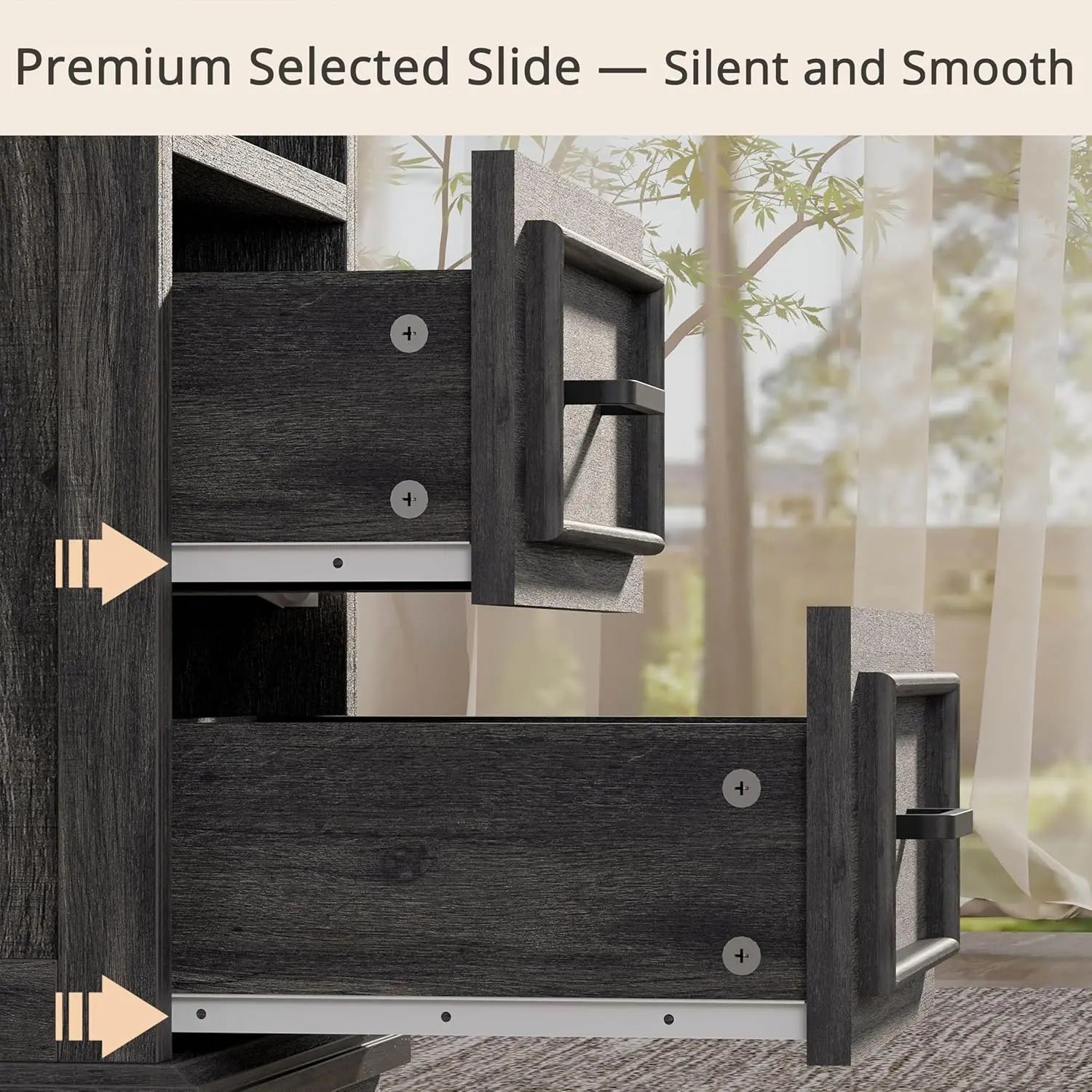 LIKIMIO Farmhouse Nightstand with Storage Drawers & Open Shelf, Small and Tables Living Room,Rustic Wood Side Tables for Bedroom