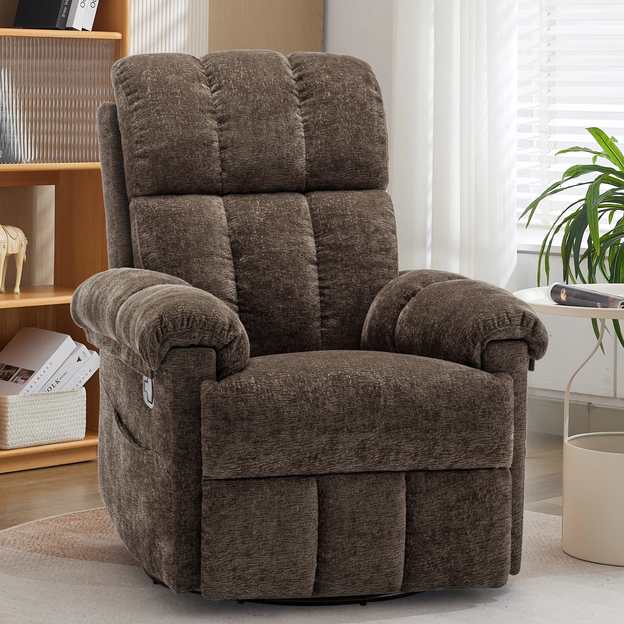 Korser Swivel Rocker Recliner Chair with Side Pockets Small Recliner for Small Spaces for Living Room, Nursery, Chenille