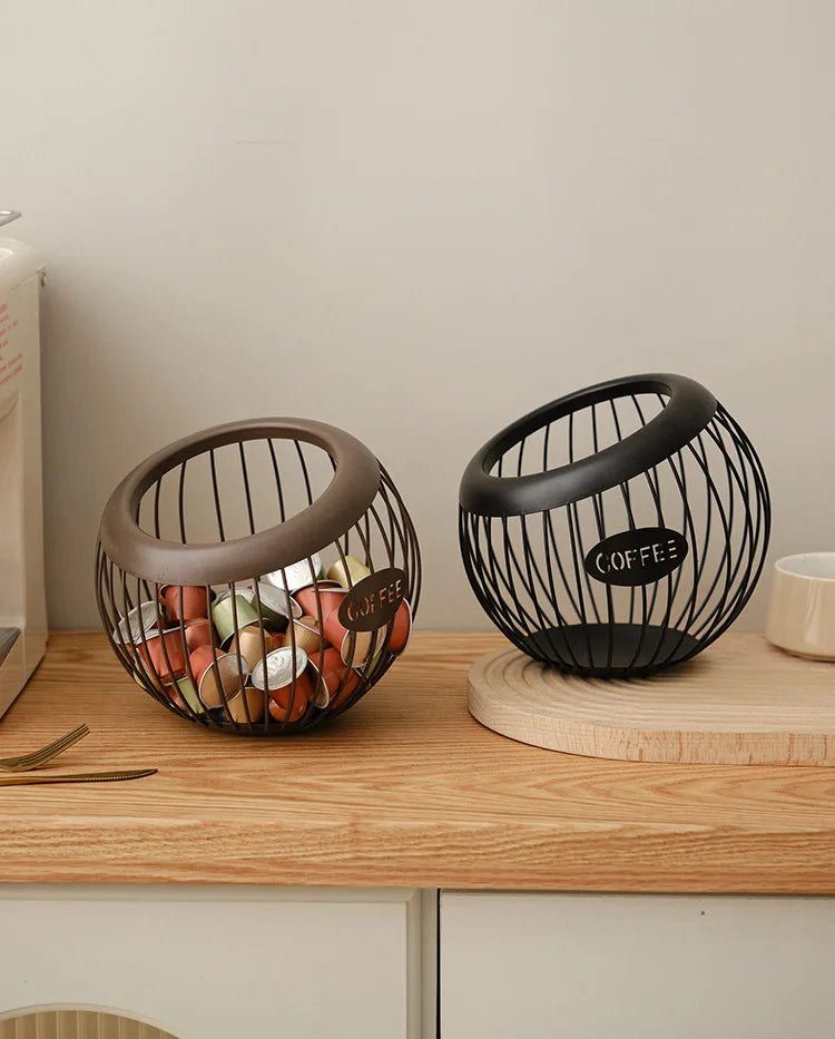 Creative Iron Fruit Basket & Coffee Capsule Organizer – Blue Diagonal Storage Basket