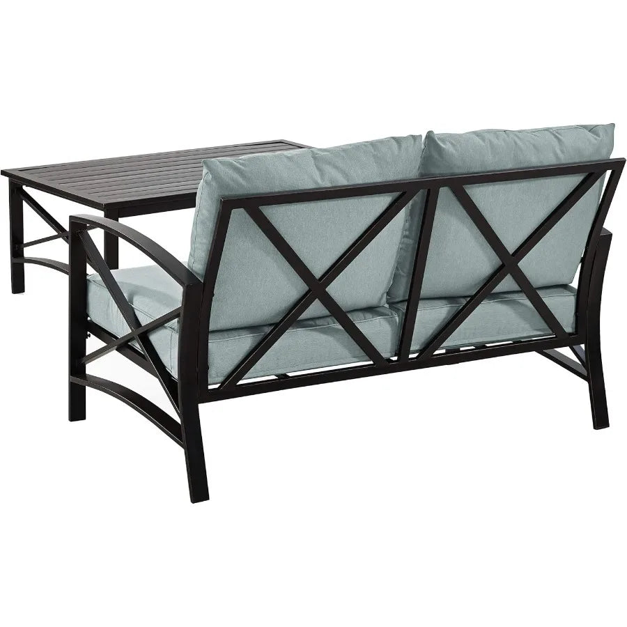 2 Piece Outdoor Coffee Table and Loveseat Patio Furniture Set for Porch Deck Oiled Bronze with Mist Cus