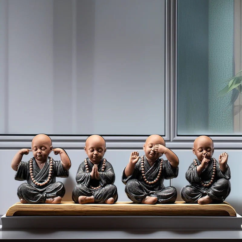 Ceramics Four Not Small Monk Statue Ceramic crafts Chinese characteristic decoration luxurious Home, Study, office accessories