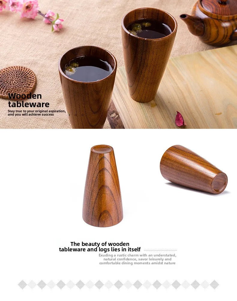 Elegant Solid Wood Teacup – New Chinese Style Anti-Scalding Water Cup
