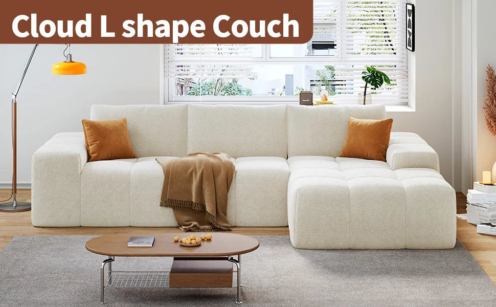 Modern L-Shaped Sectional Sofa, Modular Living Room Couch, Blue Fabric Upholstery, Contemporary Design for Home, Office (