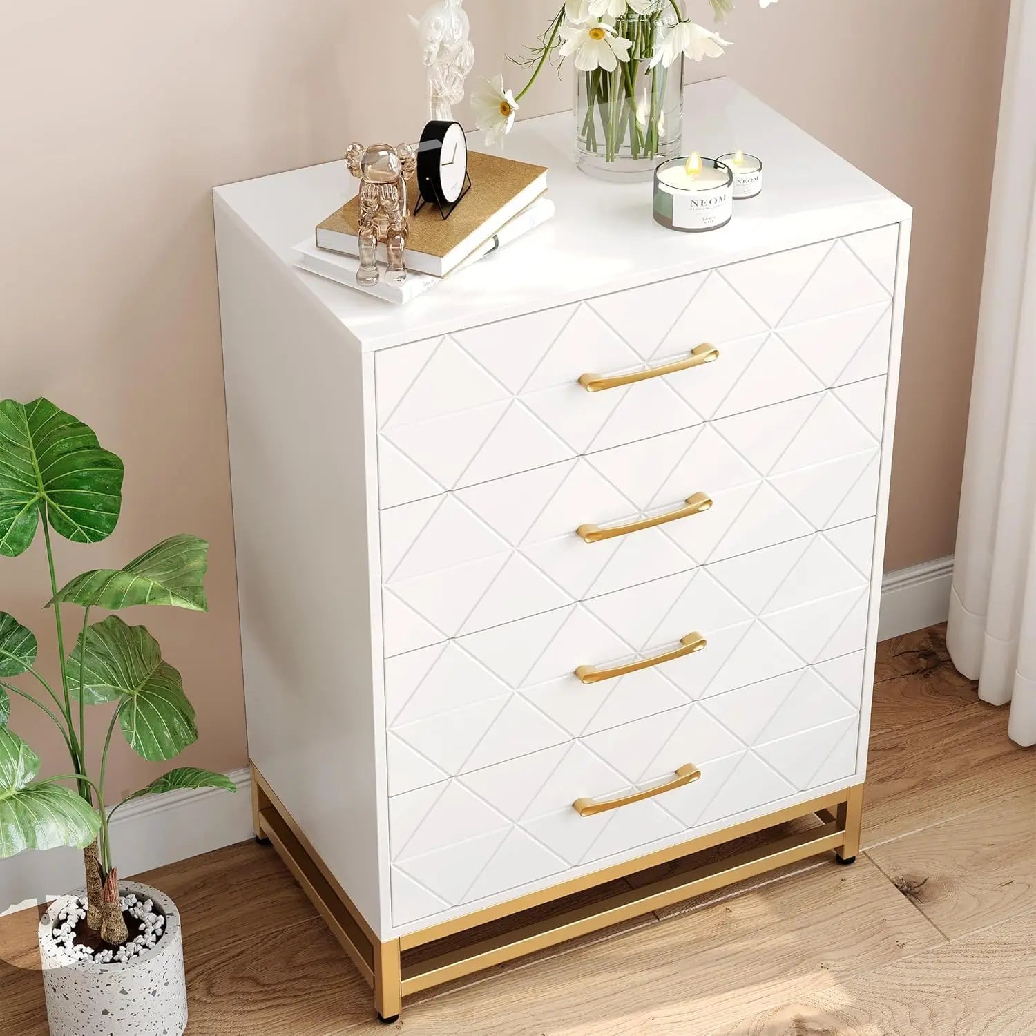 Wooden Dresser for Bedroom, Dressers & Chest of Drawers with 4 Drawer, Wood nightstand for Storage and Organization