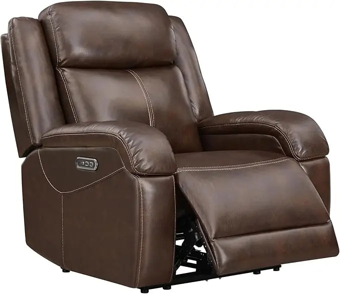 Genuine Leather Power Recliner Chairs for Adults, Wall Hugger RV Recliner with Power Headrest & Charging Ports,Electric Recliner