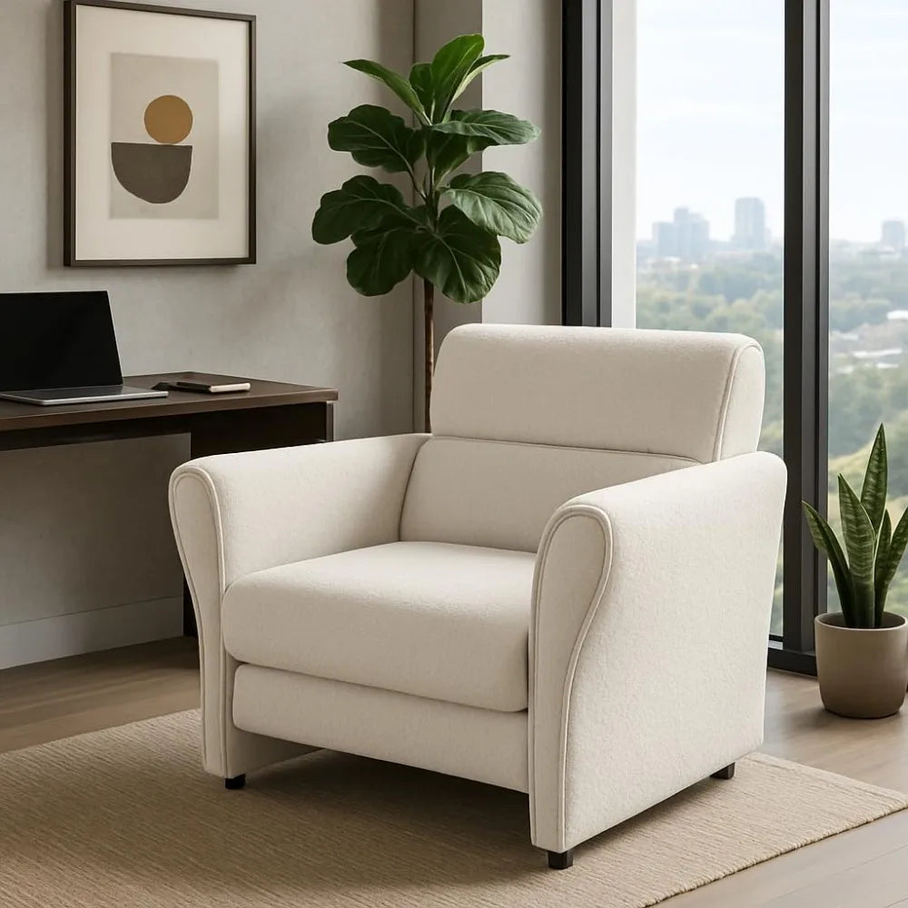 Modern Sherpa Bouclé Accent Chair – Upholstered Reading Lounge Armchair