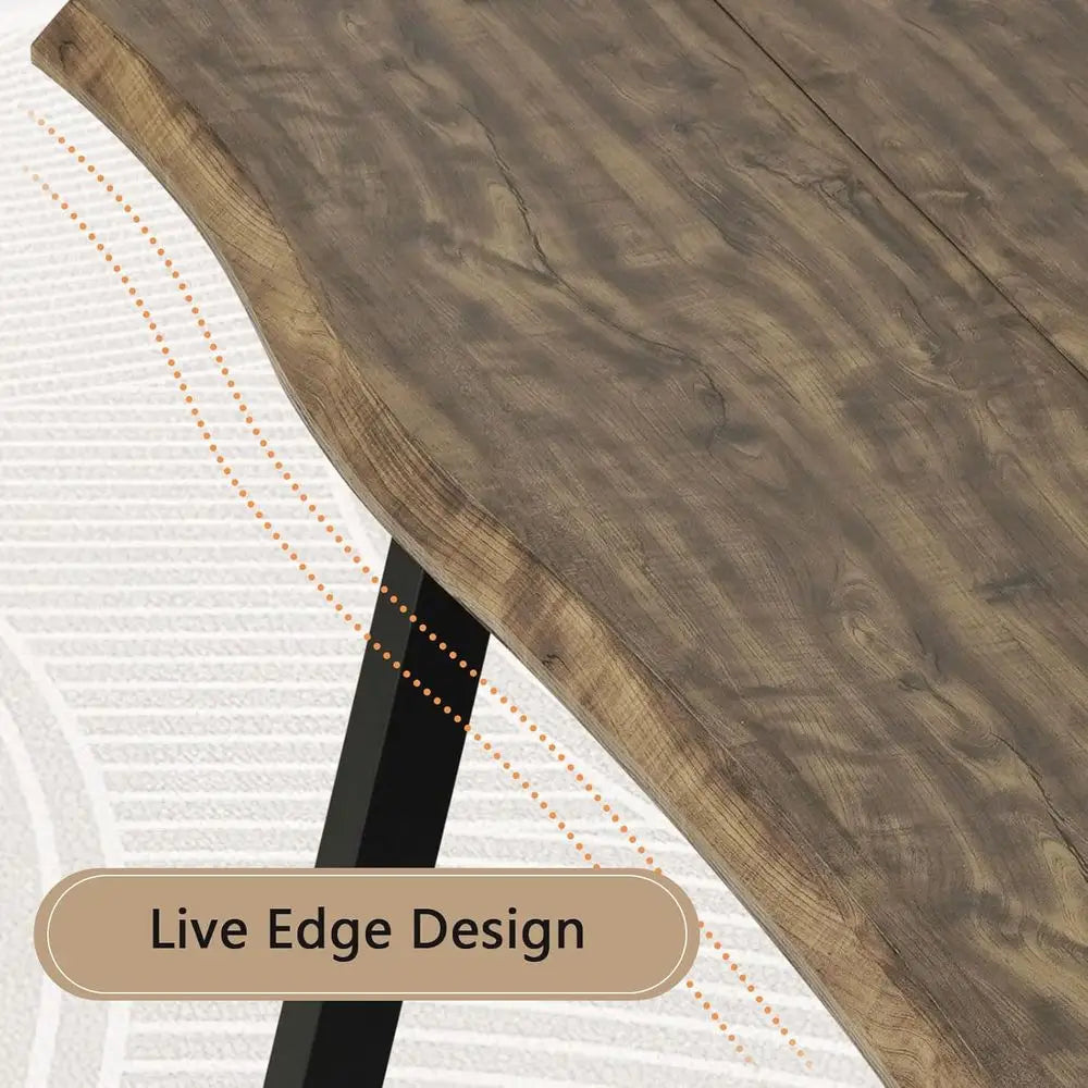 Rustic Rectangle Live Edge Dining Table, 70 L for 4-6, Modern Wood Kitchen Furniture, Metal Legs, Easy Assembly & Clean (Brown)