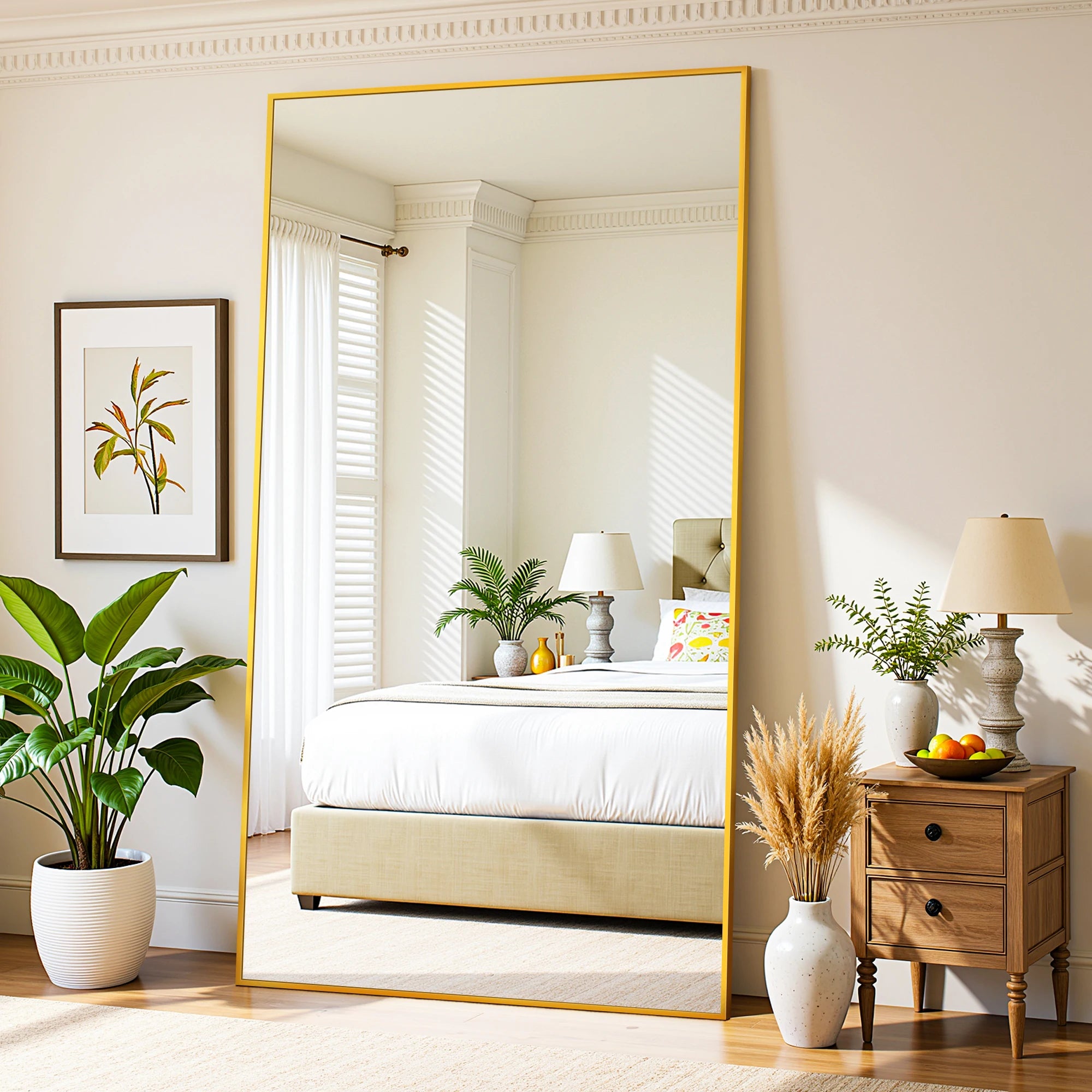 Full Length Mirror, 78"x38" Floor Mirror with Stand, Hanging Mounted Mirrors for Bedroom, Living Room, Dining Room,  Rect