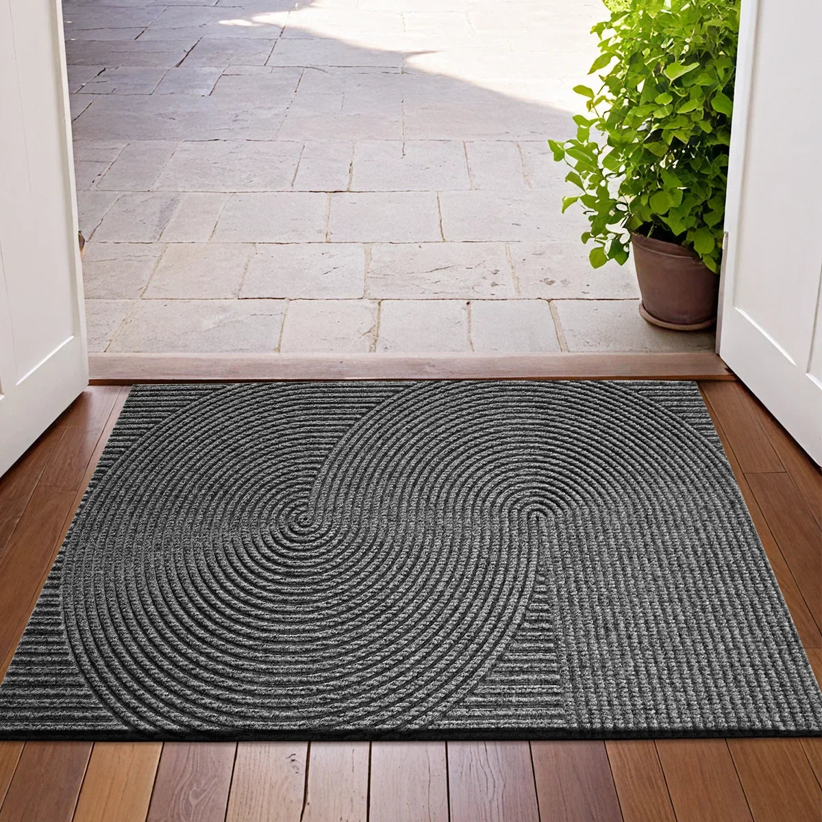 3D Groove Outdoor Doormat, TPR Anti-Slip Floor Mat, Dustproof Wear-Resistant Polyester Rug for Porch, Home Entrance Decor