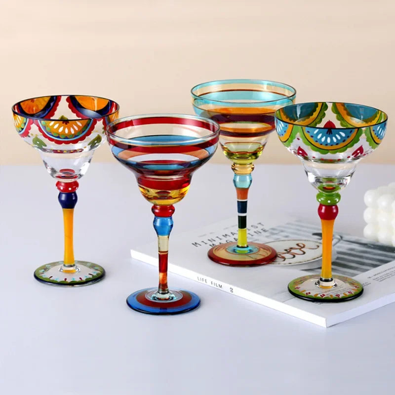 360ml Colorful Margarita Glasses Set Champagne Cocktail Cups Handmade Barware Elegant Home Bar Drinkware Wedding Party
