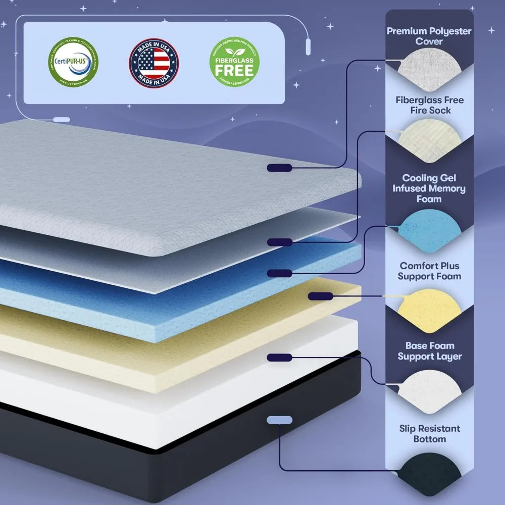 Gel Memory Foam Mattress in a Box, Made in The USA, CertiPUR-US® Certified Foam, Oeko-Tex, and Fiberglass-Free Certified Bed