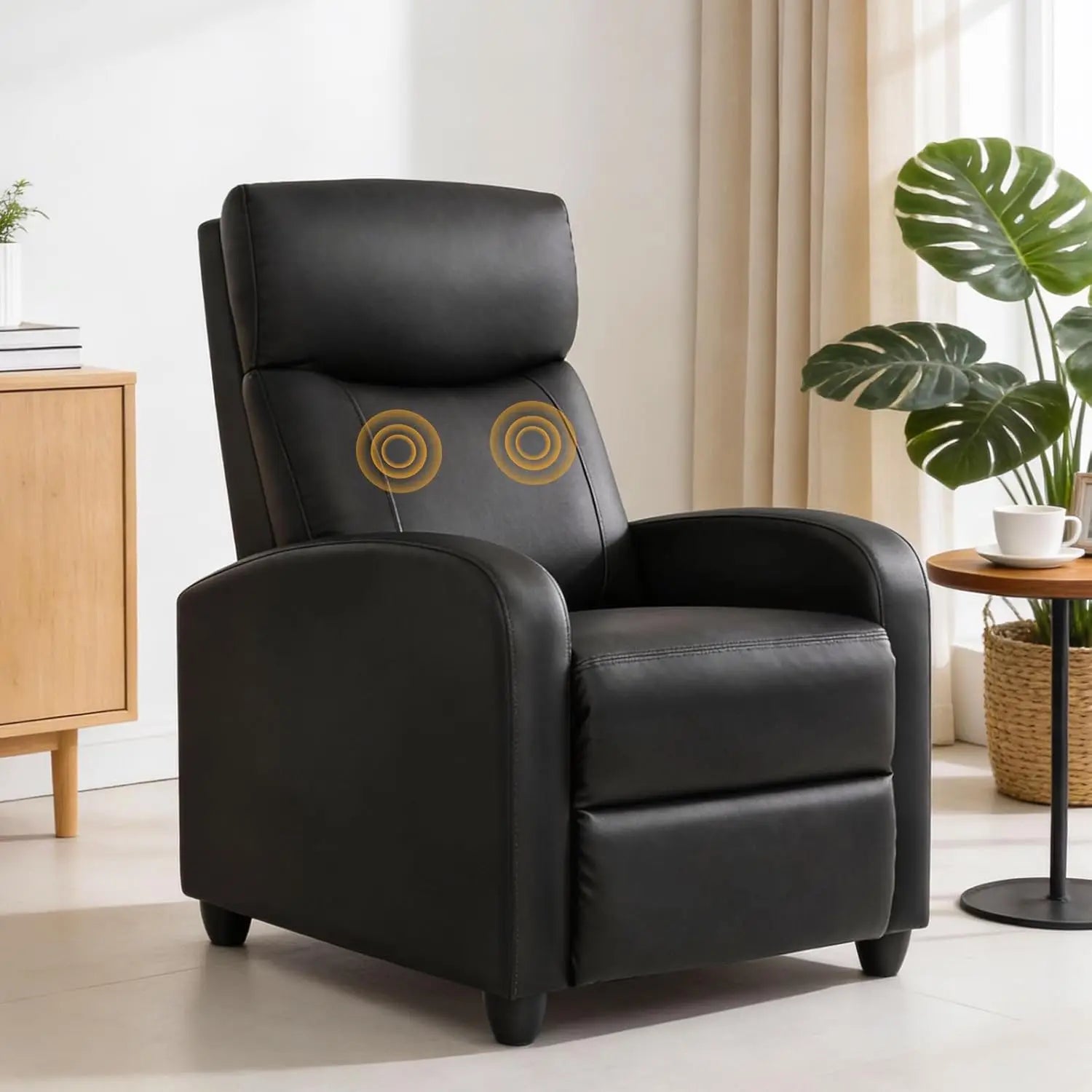 Adjustable Massage Recliner Chair with Lumbar Support, Modern Fabric Black Home Theater Seating