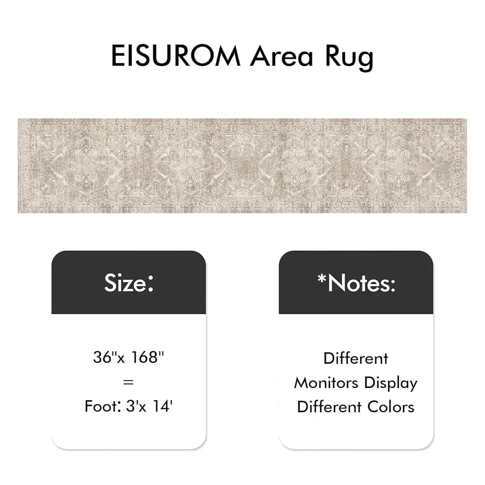 Washable 3X14 Runner Rug - Non-Slip Vintage Runner Rug For Entryway Low-Pile Medallion Long Rugs For Hallway Waterproof