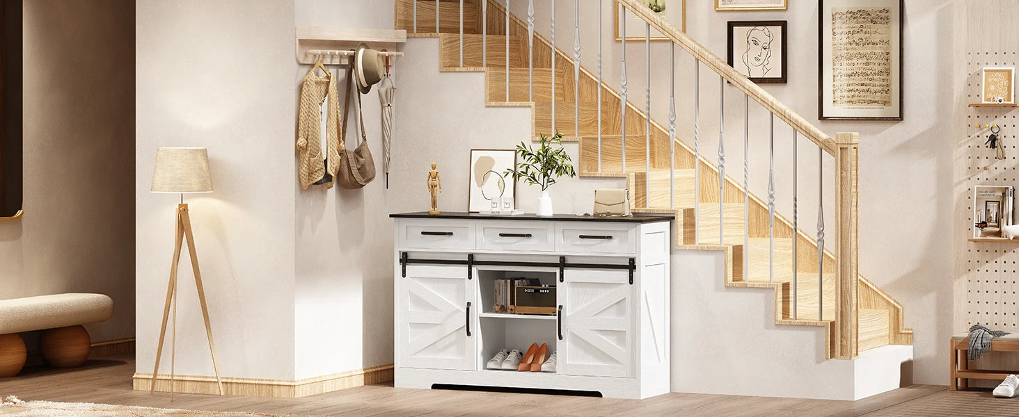 Redlife Sideboard Buffet Cabinet 53.5'' Coffee Bar Storage Cabinet w/ Adjustable Shelves  Sliding Doors for Dinning Room Kitchen