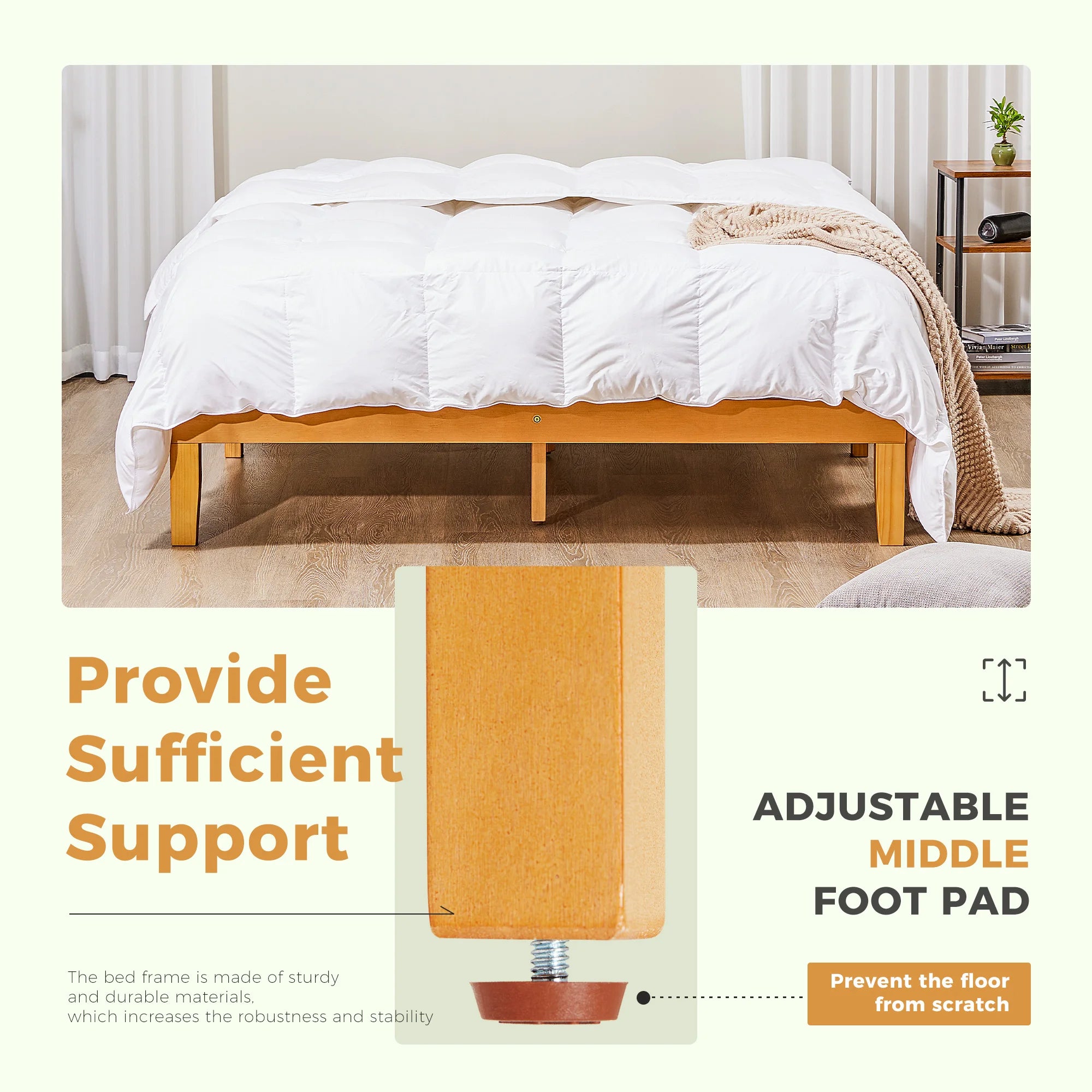 Solid Wood Bed Frame – Multiple Sizes Available with Sturdy Wood Slat Support