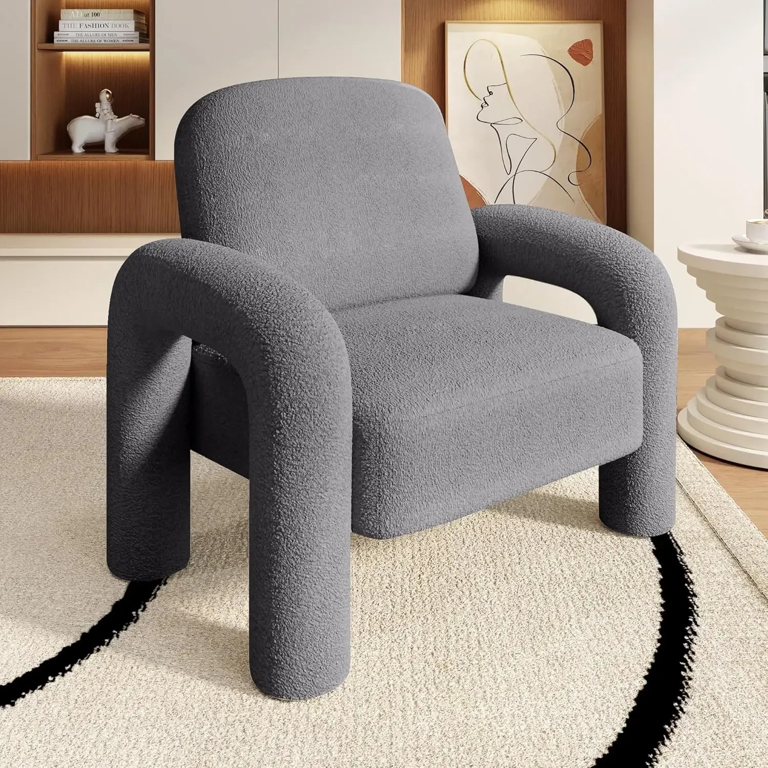 Modern Teddy Sherpa Accent Chair – Fluffy Upholstered Cozy Reading Armchair