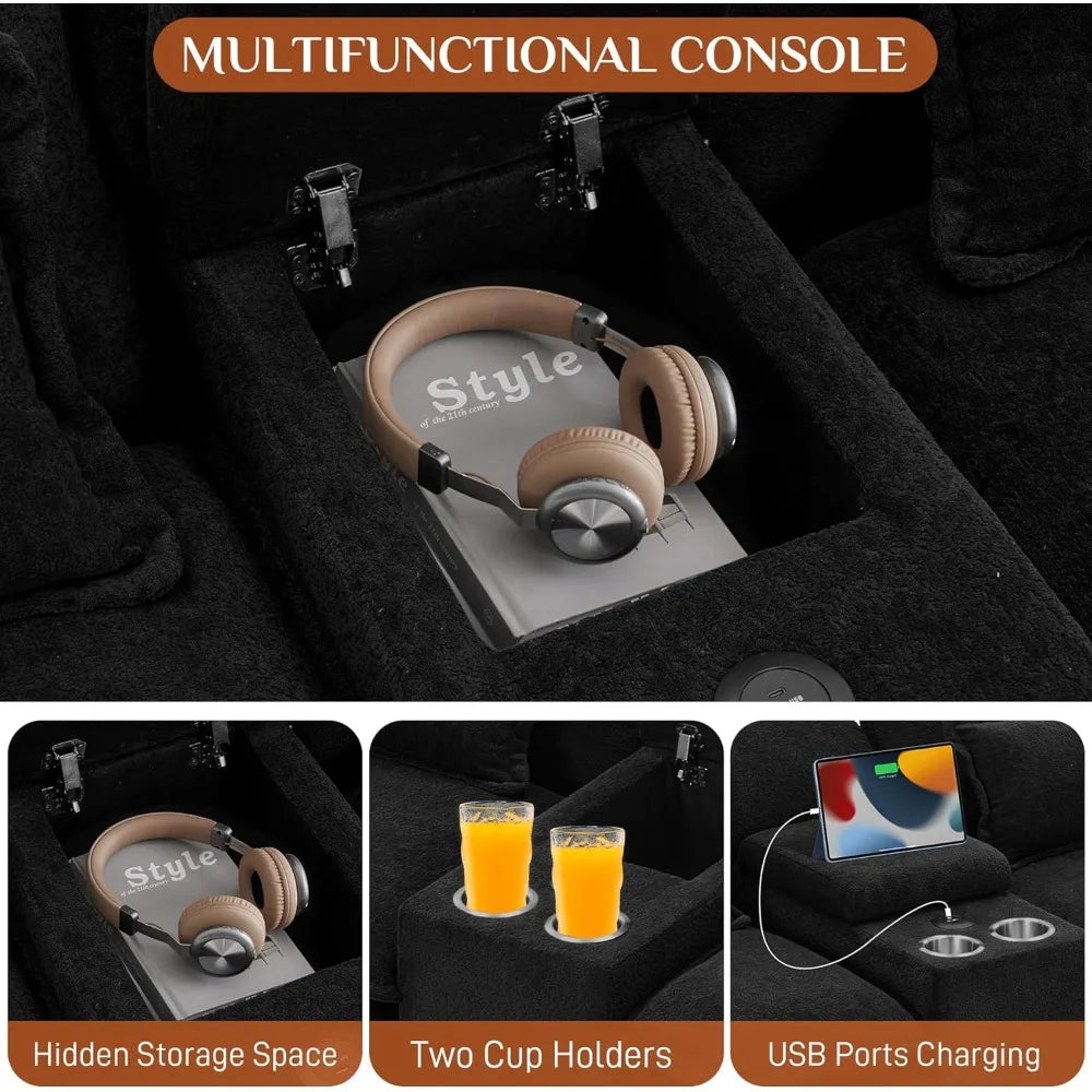 U Shape Black Cloud Sectional Couch Sofa,124" Comfy Modular Sectional Couches, Chenille Plush Cloud Sofa for Living Room