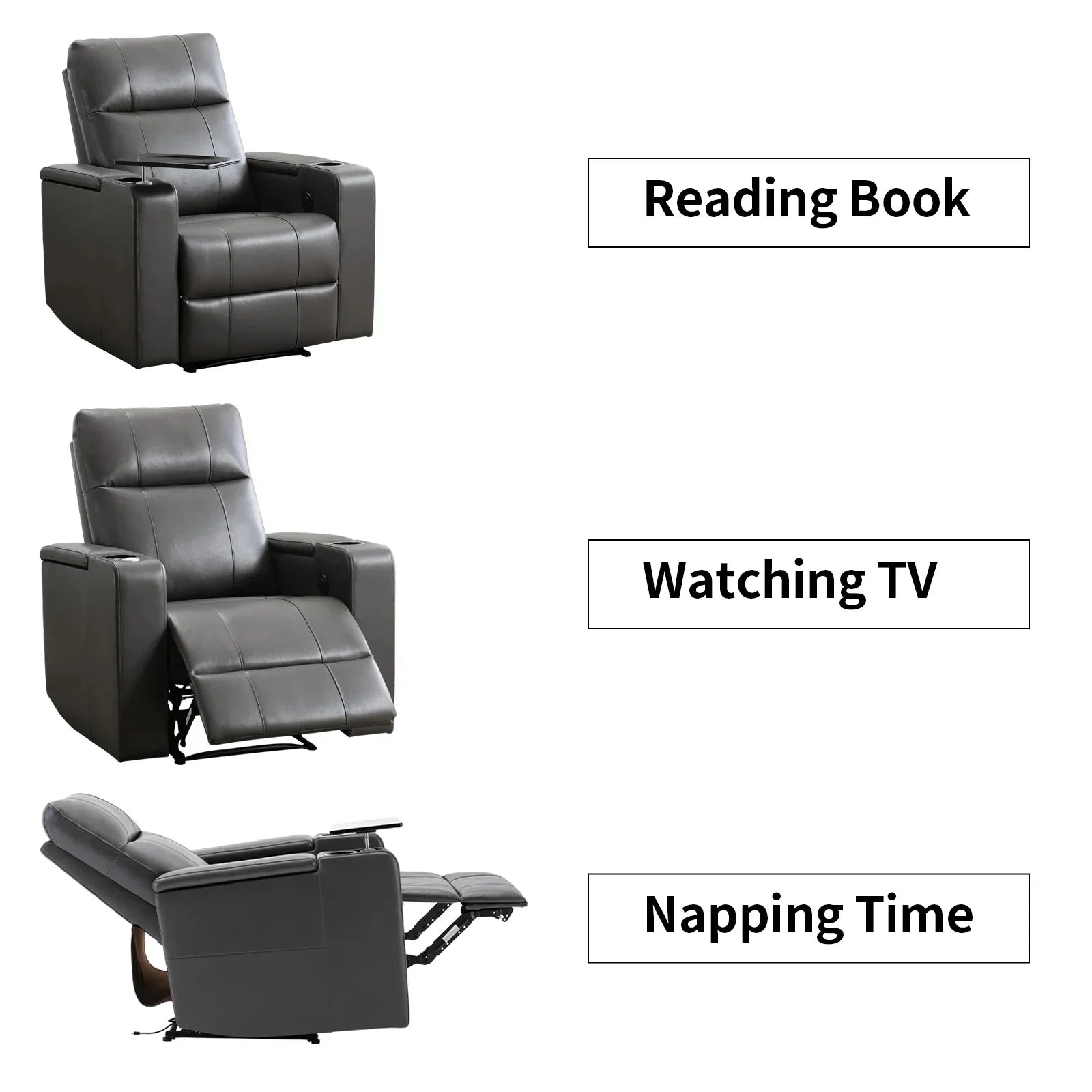 EBELLO Electric Recliner for Living Room Home Theater Seating Leather Reclining Chair Sofa Furniture with Cup Holders USB Ports