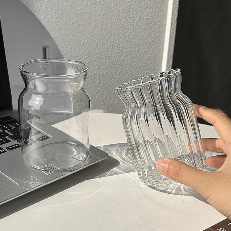 Ins Glass Cup High Borosilicate Tumbler Drinkware Milk Tea Cups Juice Coffee Mug Latte Glass Heat-resistant Stripe Water Glasses