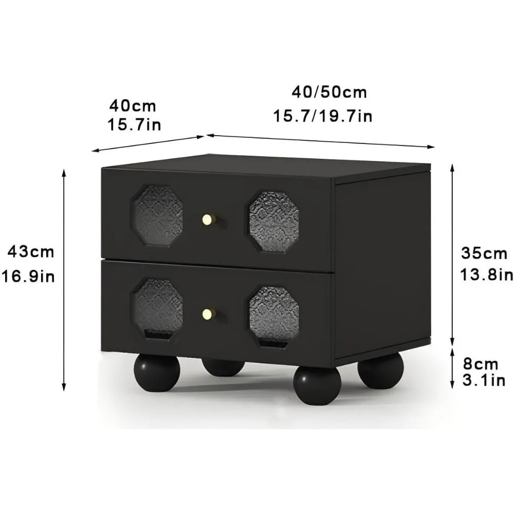 Mid-Century Style Black Wood Nightstand with Two Drawers, Compact Accent Table for Bedroom Use