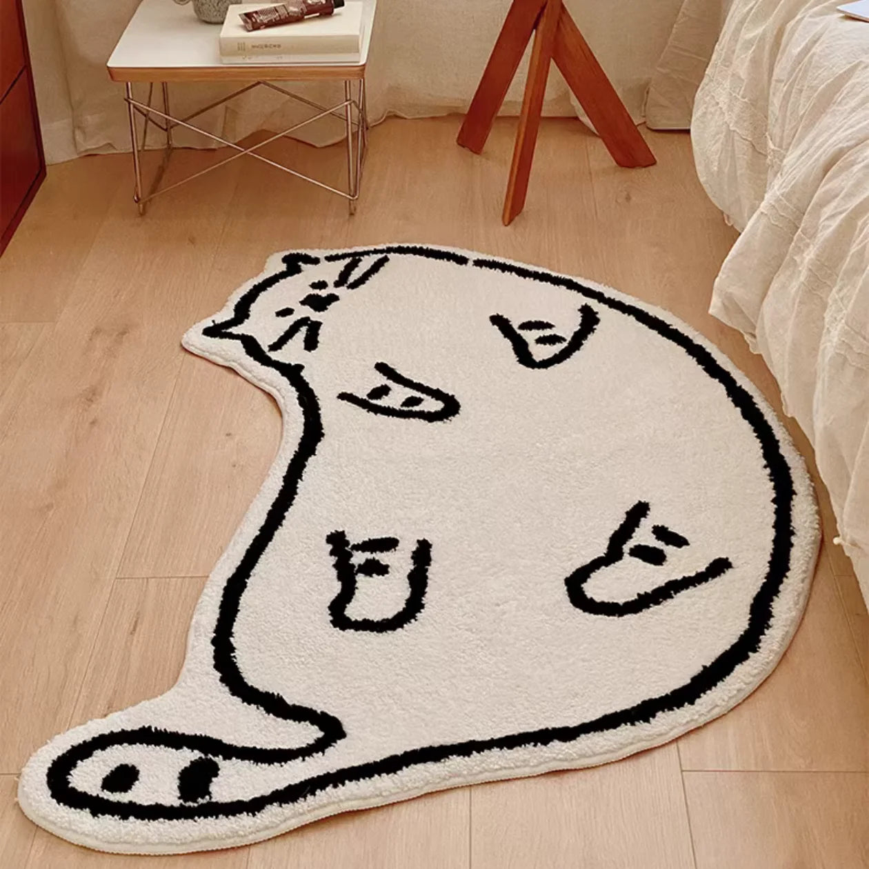VIKAMA Sleepy House Cat Cute Cream Style Cat Bedroom Side Rug Children's High-Quality Fleece Soft Carpet Home Decoration