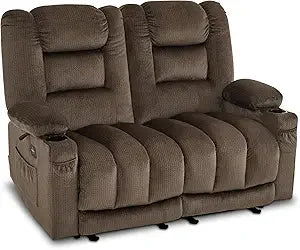 55.9" Power Loveseat Recliner with Heat and Vibration, Fabric Electric Loveseat Recliner, USB Charge Port, Cup Holders for Livi