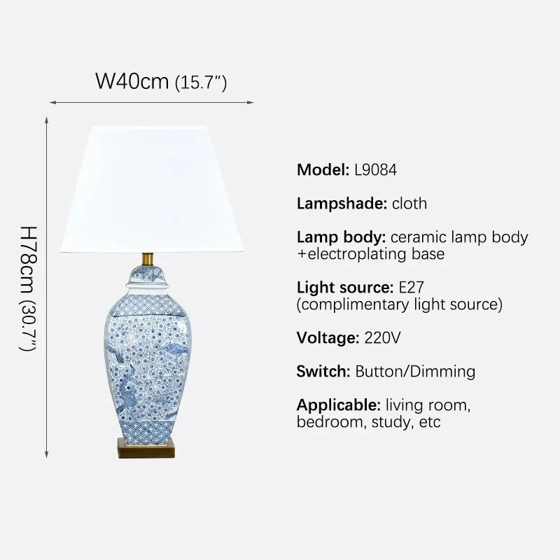 ELARA Contemporary Blue CeramicTable Lamp Luxury Creativity Living Room Bedroom Study Hotel engineering Desk Light