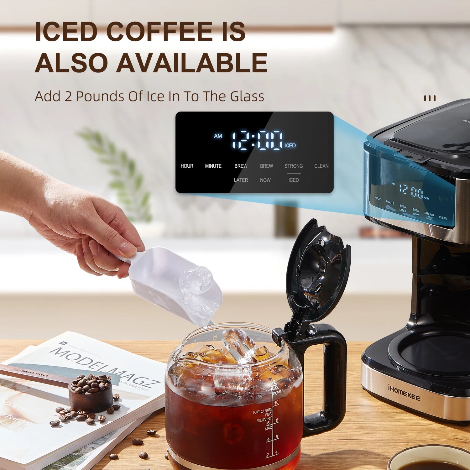 Programmable 12-Cup Drip Coffee Maker with Iced Coffee Function & Touch Screen