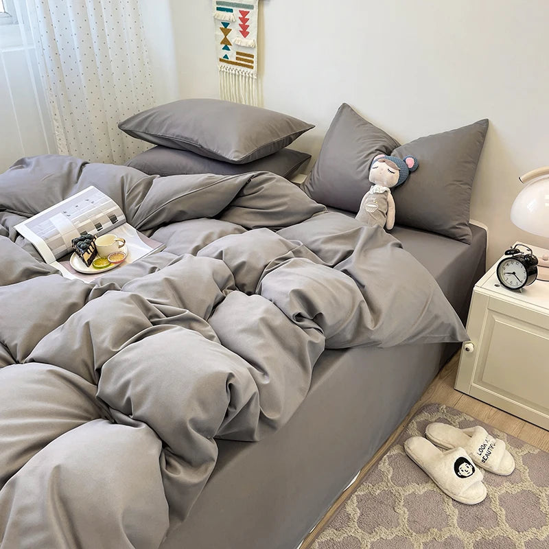 3-piece set of solid-color down duvet cover, bedding set (1 duvet cover +2 pillowcases, without core), soft and comfortable