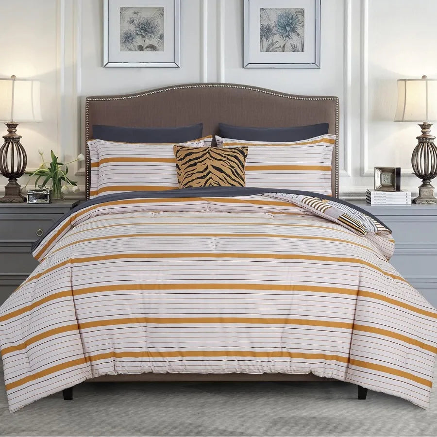 8-Piece Animal Print Patch Reversible Comforter Set – All-Season Bed in a Bag with Smart Pocket Sheets