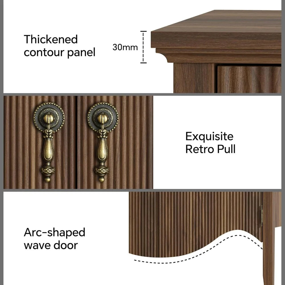 40" Retro Buffet Cabinet with Storage, Fluted Sideboard Credenza with Drawer, Accent Bar Cabinet for Living Room Furniture