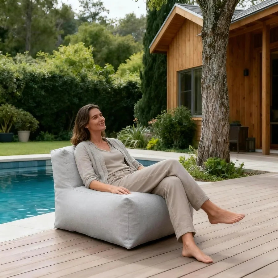 Modern Comfy Outdoor Patio Furniture Set with Bean Bag Corner Chair and Sectional Conversation Chair Featuring High Density Foa