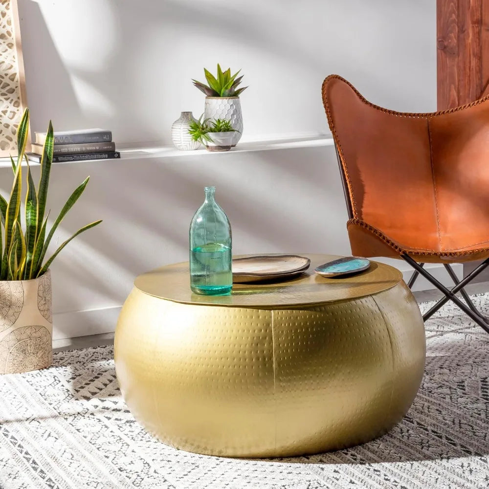 Ladis Modern Glam Gold Round Coffee Table – Mid-Century Center Table for Living Room & Office