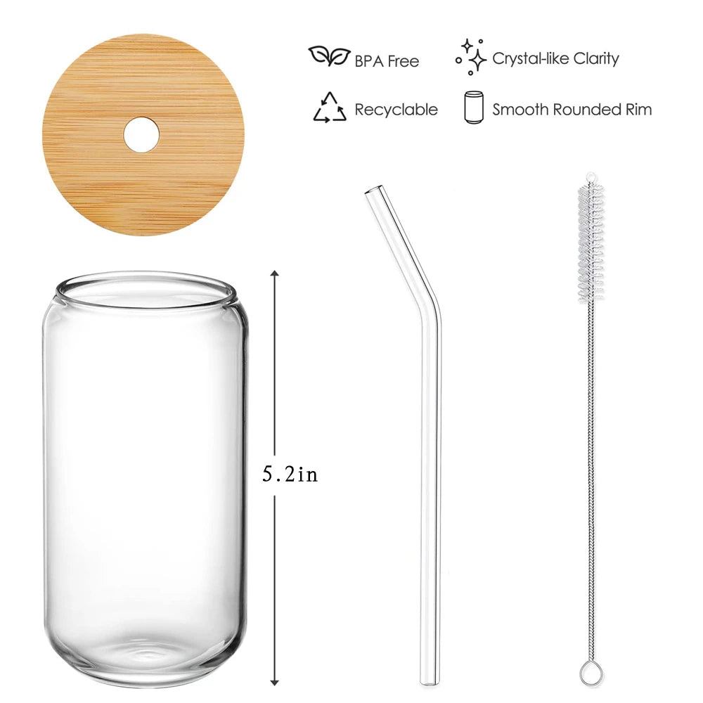 Glass Cup with Lid and Straw – Borosilicate Drinkware Set (1 / 4 / 6)