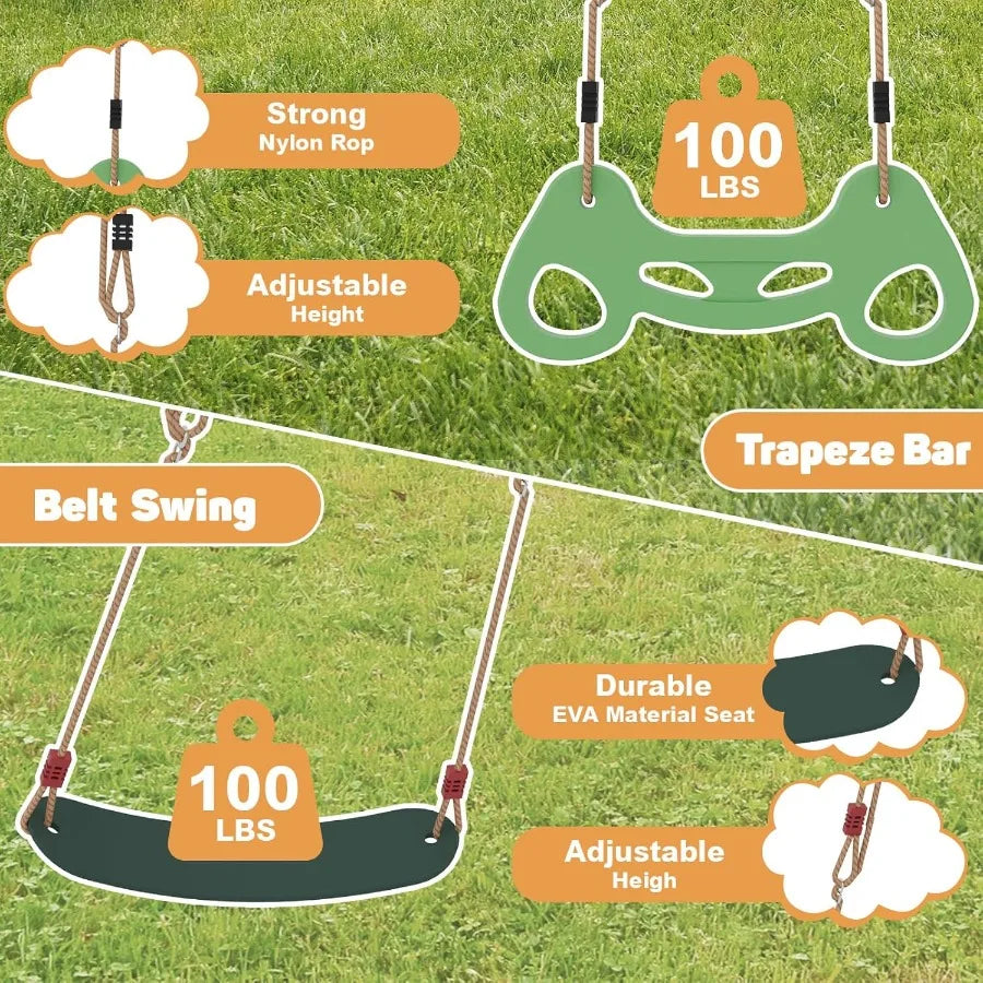All-Spruce Wooden Swing Set – Backyard Playground with 2 Belt Swings & Trapeze