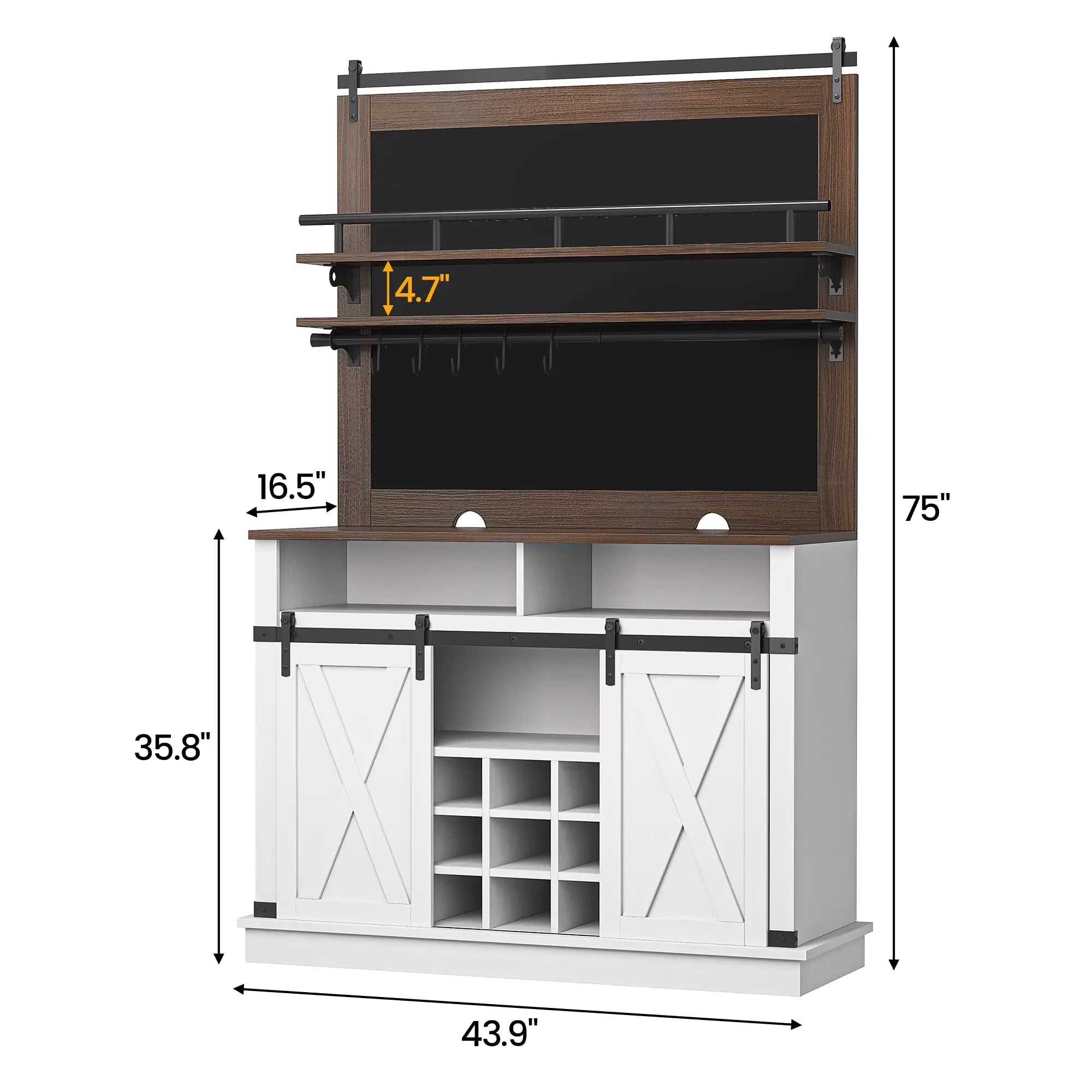 75″ Tall Farmhouse Bar Cabinet – Coffee Hutch with Sliding Barn Door