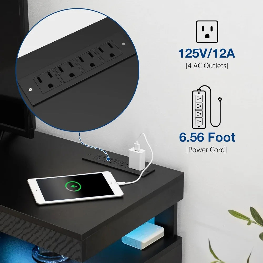 LED TV Stand for 75 Inch TV, Modern Tall Entertainment Center with Power Outlet, Gaming TV Consoles with Storage,