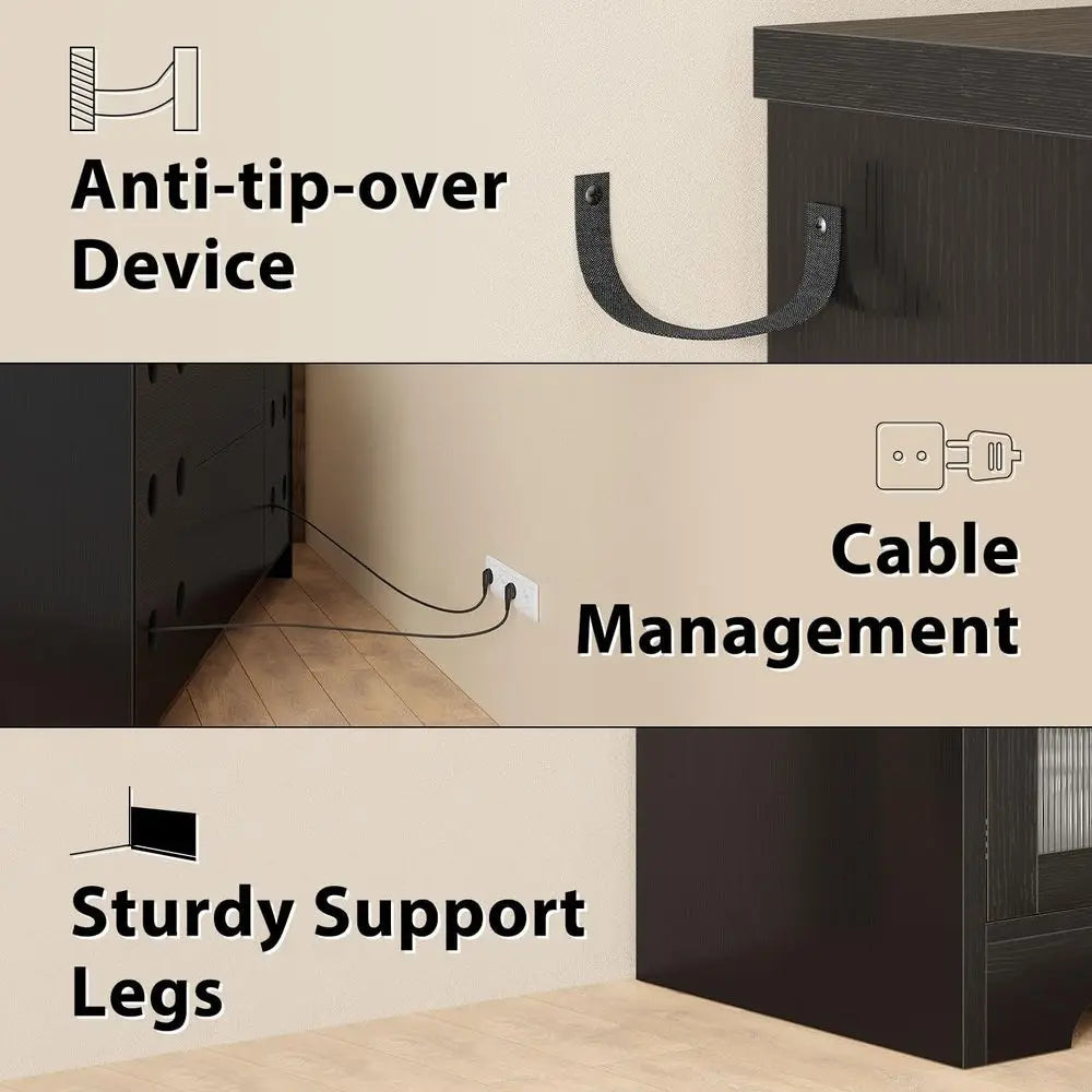 Long Bar Cabinet with Fridge Space – Modern Wood Coffee, Wine & Liquor Sideboard