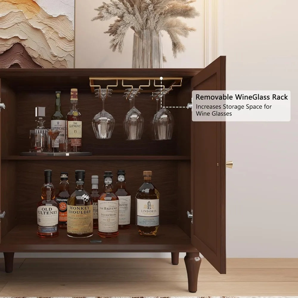 sideboard buffet cabinet with storage, 58'' mid-century modern storage cabinet with 4 doors and adjustable shelves, accent styl