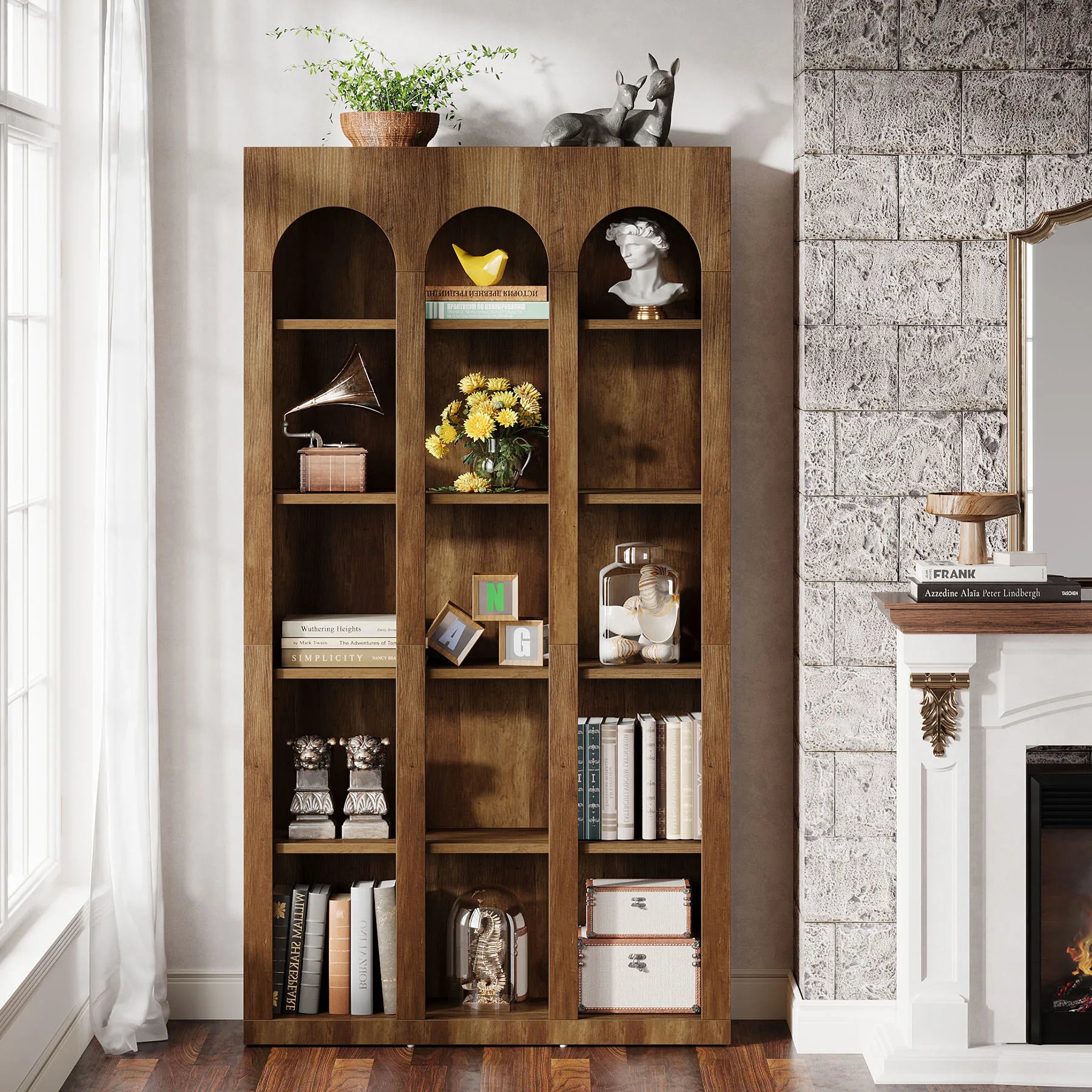 70.87″ 5-Tier Arched Bookshelf – Vintage Open Display Bookcase