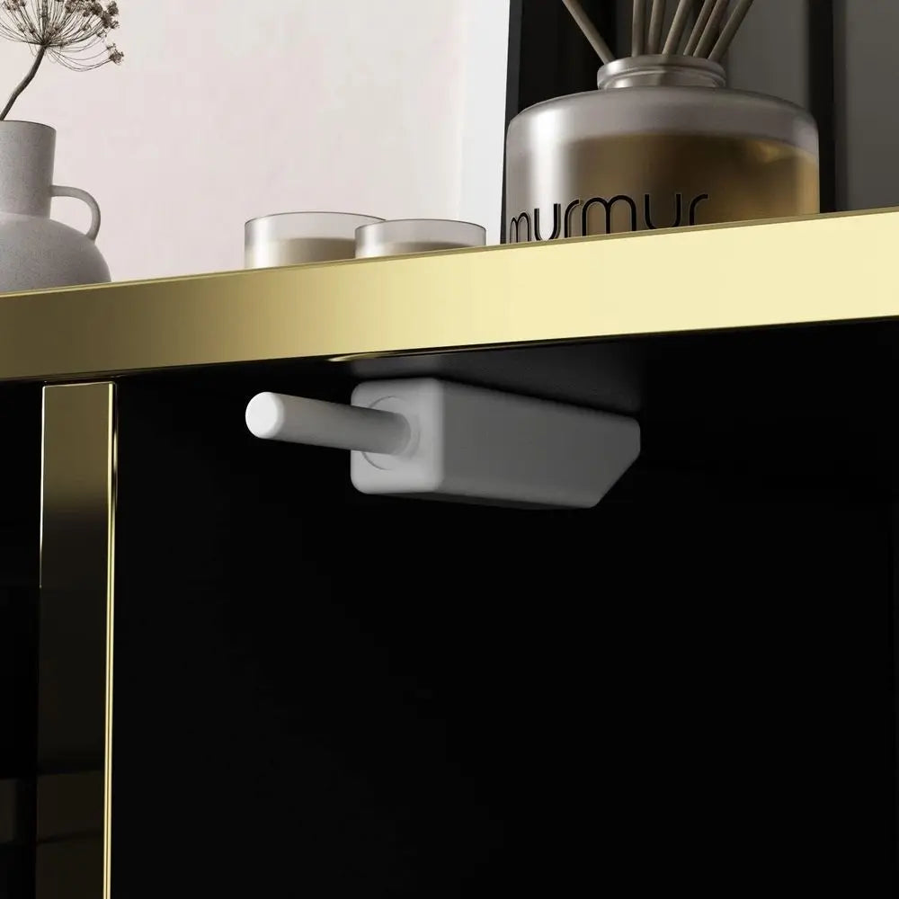 Black & Gold Buffet Cabinet with Drawers and Pop-Up Doors, Modern Sideboard Storage for Living Spaces (63W x 15.7D x 31.5H)