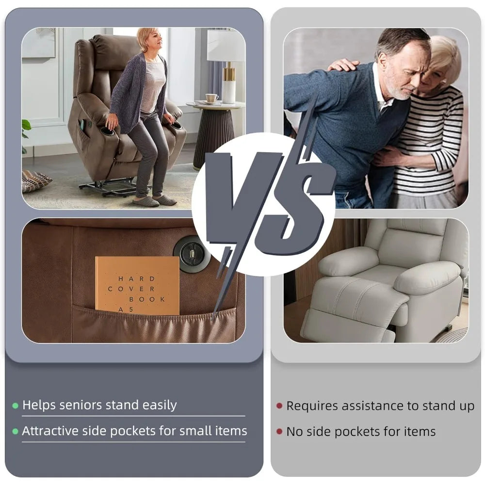 Power Lift Recliner Chair for Elderly Electric Recliner Chairs with Massage Heat Function Cup Holders Remote Control Adult