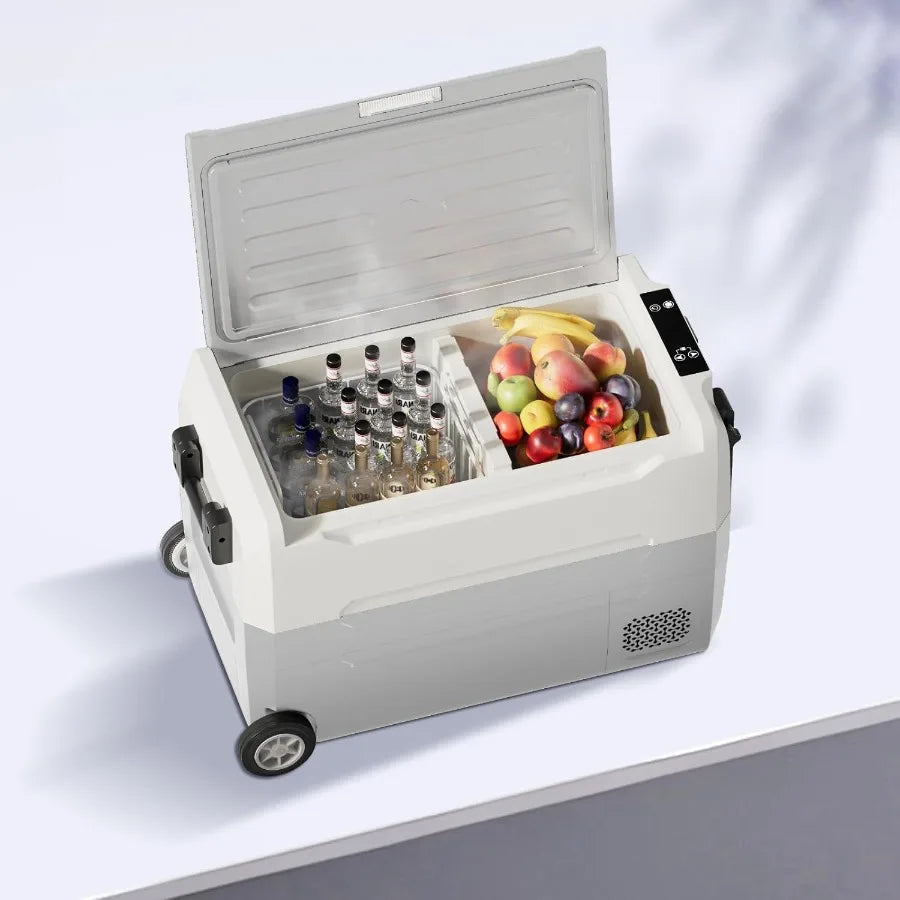 49QT 45L Portable Car Refrigerator 12V Dual Zone Freezer Cooler with 12/24V DC 110/240V AC -468 Car Fridge with Basket Wheels L