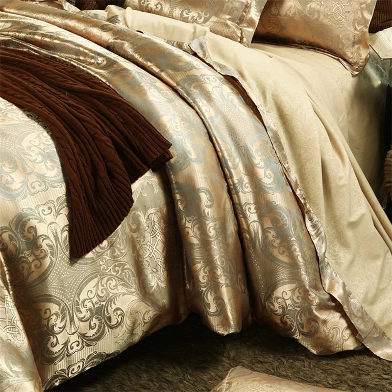 Luxury Satin Jacquard Single Double Duvet Cover Set High End European Wedding King Size Bedding Set Queen Size Quilt Cover Set