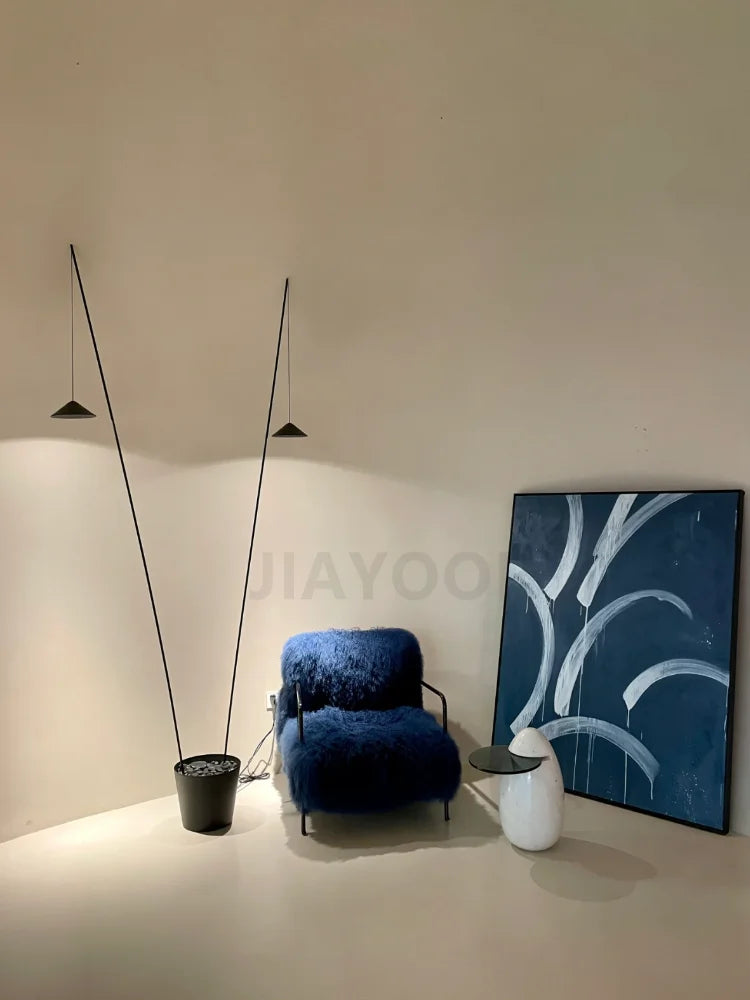 Nordic Floor Lamp Bedroom Living Room Black Standing Light Light Luxury Fishing Lamp Exhibition Hall Decoration Light LED Light