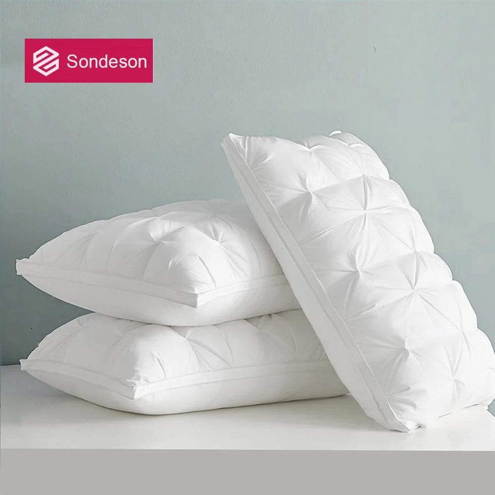 Sondeson Luxury White 100% Goose Down Pillow Down-proof Queen King 100% Cotton Bedding 3D Style Rectangle Winter Bedding Pillows