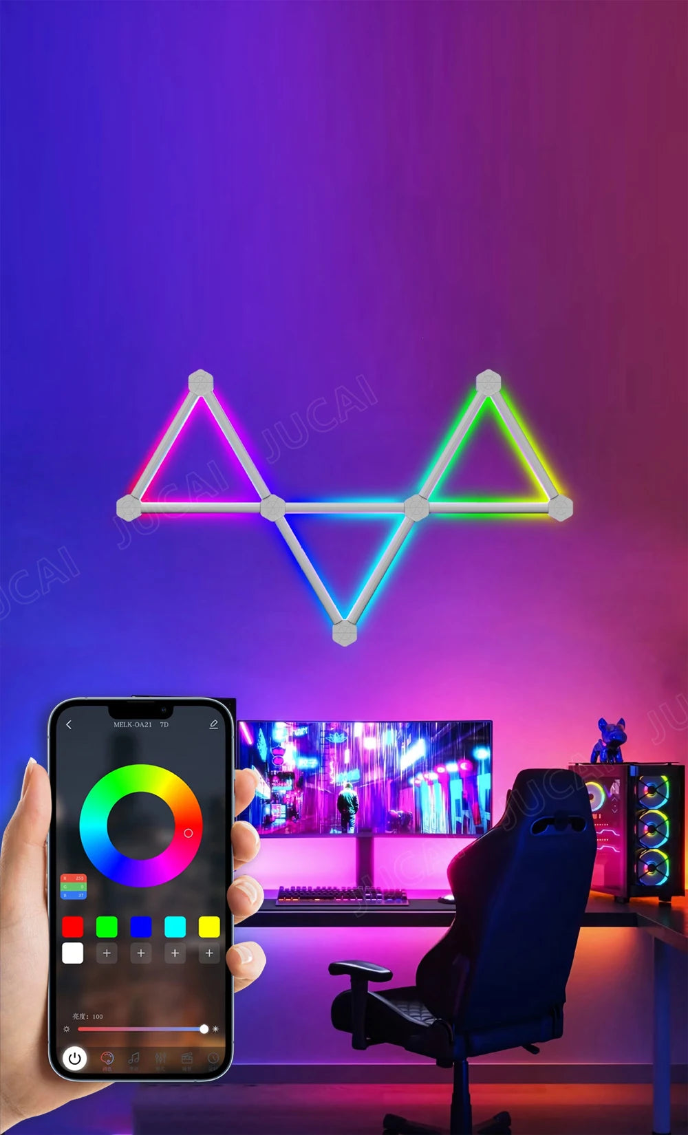 Splicing Light DIY Atmosphere Light RGB Smart Wall Light Voice Control Lamp for Esports Room Bedroom Bar Decoration Night Light