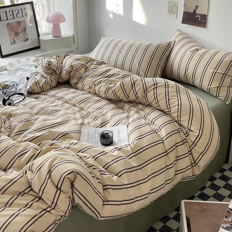 Stripe Bedding Comforter Set with Pillowcase bed sheet Single Full Size Bed Linen Duvet Cover Set Queen/King Double Single Bed