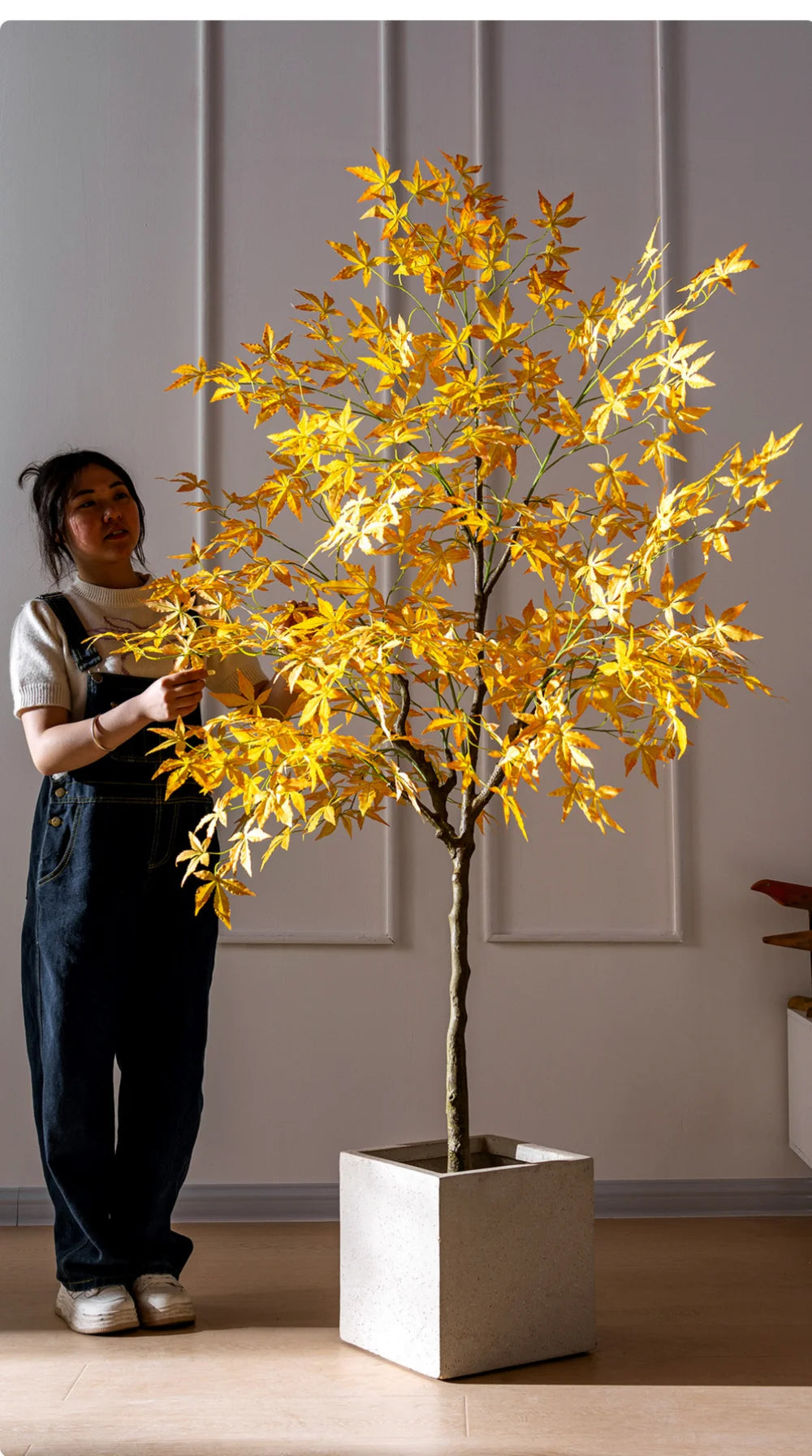 Artificial Maple Tree Red Maple Fake Tree Large Indoor Potted Plant Home Living Room Window Display Decoration Floor Greenery